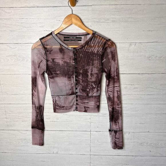 Silence + Noise Top Womens Size S-P Janice Sheer Mesh Button Down Expose Seams - Picture 3 of 16